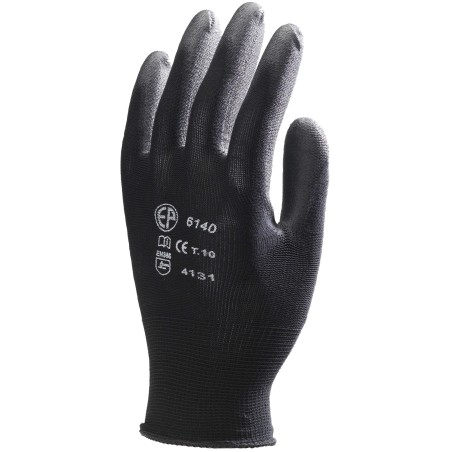 Gants polyester noir paume enduit PU - 6140/MECAGRIP - taille 10