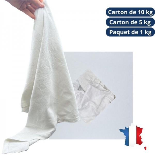 Chiffon d'essuyage extra blanc coton type tee-shirt - BTR1 - carton de 10kg