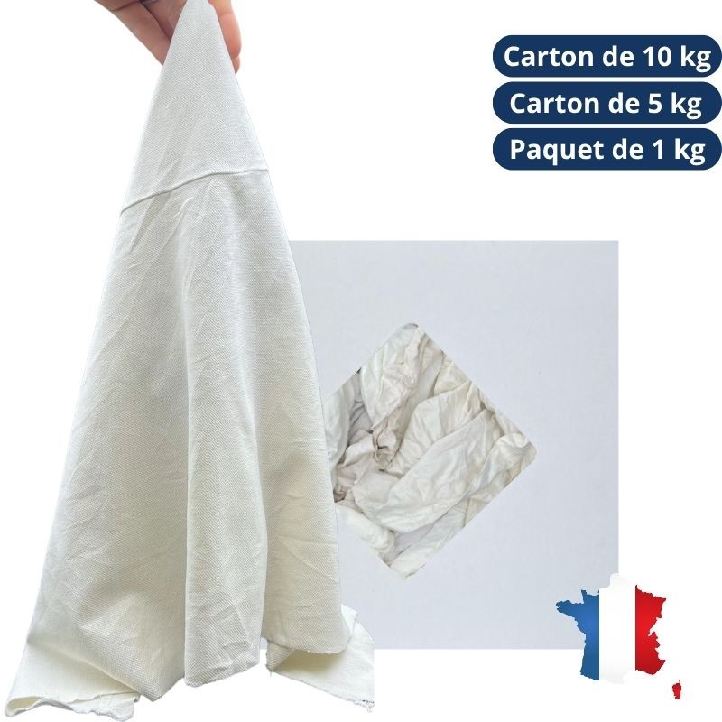 Chiffon d'essuyage blanc coton type tee-shirt - BTR - carton de 10kg