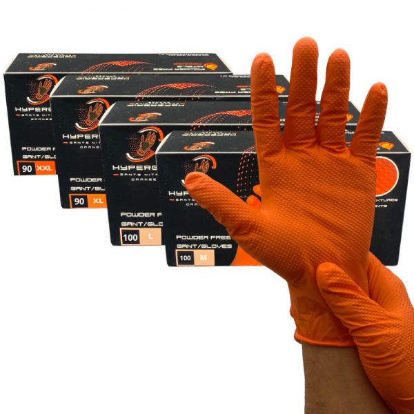 Gants nitrile orange - non poudrés